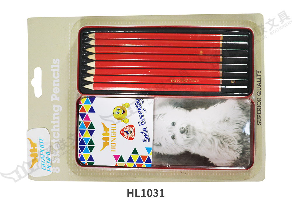 HL1031红色油漆绘图铅笔铁盒装